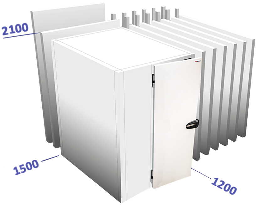 Cel met vloer binnenafmetingen: 1500 x 1200 x 1940 vriesunit in optie