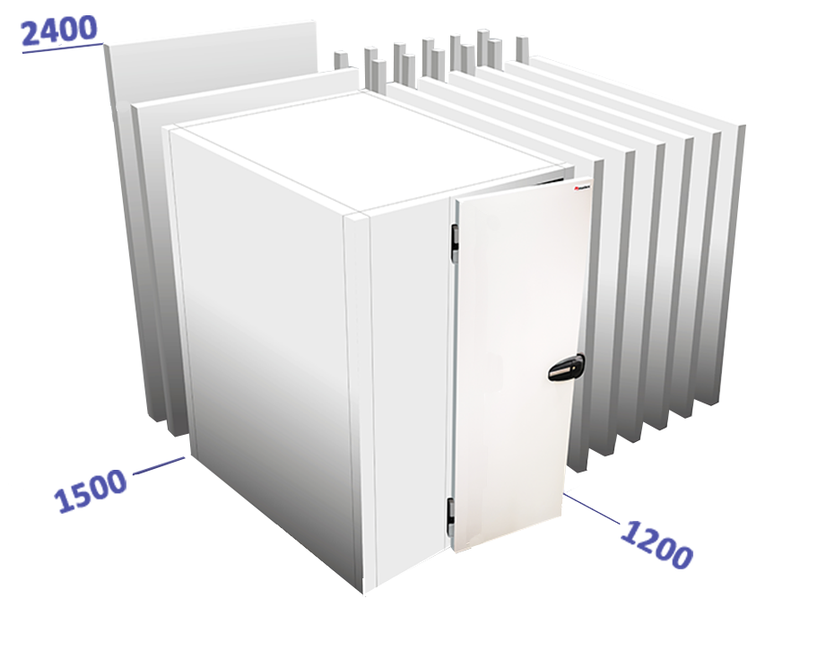 Cel met vloer binnenafmetingen: 1500 x 1200 x 2240 vriesunit in optie