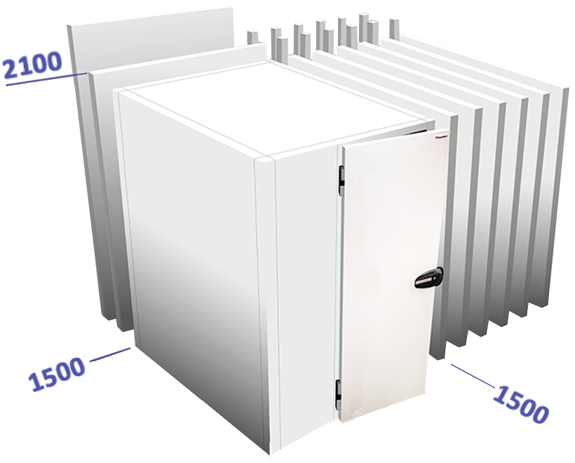 Cel met vloer binnenafmetingen: 1500 x 1500 x 1940 vriesunit in optie