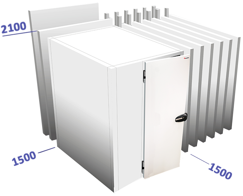 Cel met vloer binnenafmetingen: 1500 x 1500 x 1940 koelunit in optie