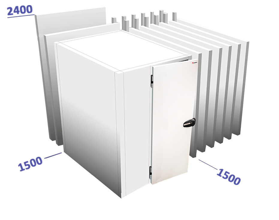 Cel met vloer binnenafmetingen: 1500 x 1500 x 2240 vriesunit in optie