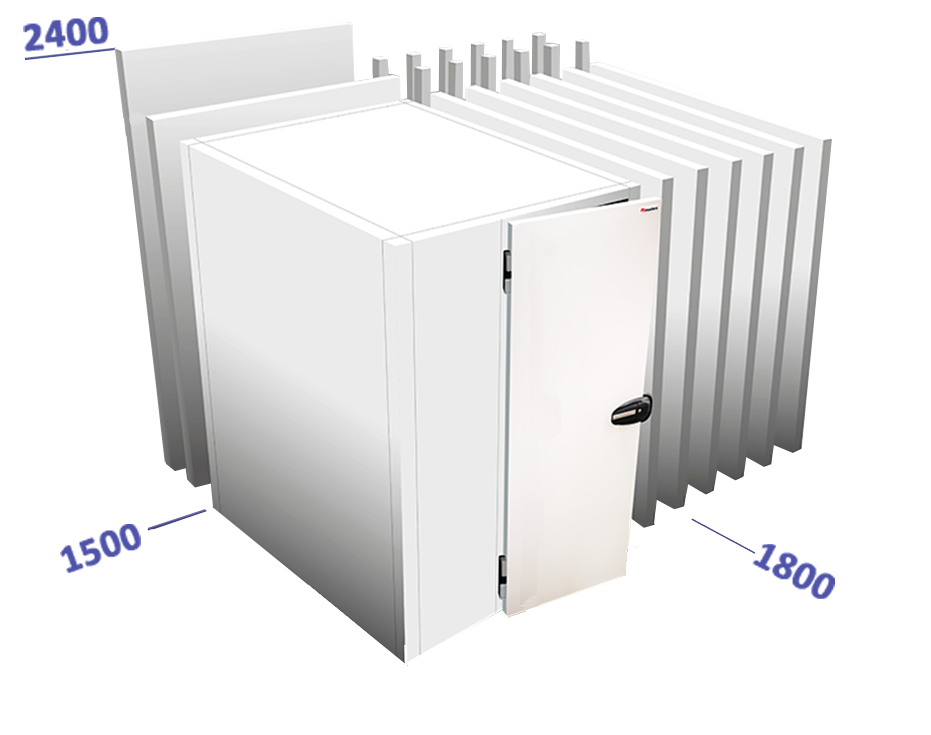 Cel met vloer binnenafmetingen: 1800 x 1500 x 2240 vriesunit in optie