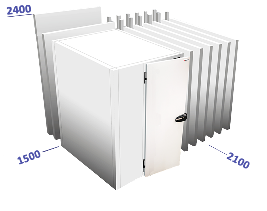 Cel met vloer binnenafmetingen: 1500 x 2400 x 2240 vriesunit in optie