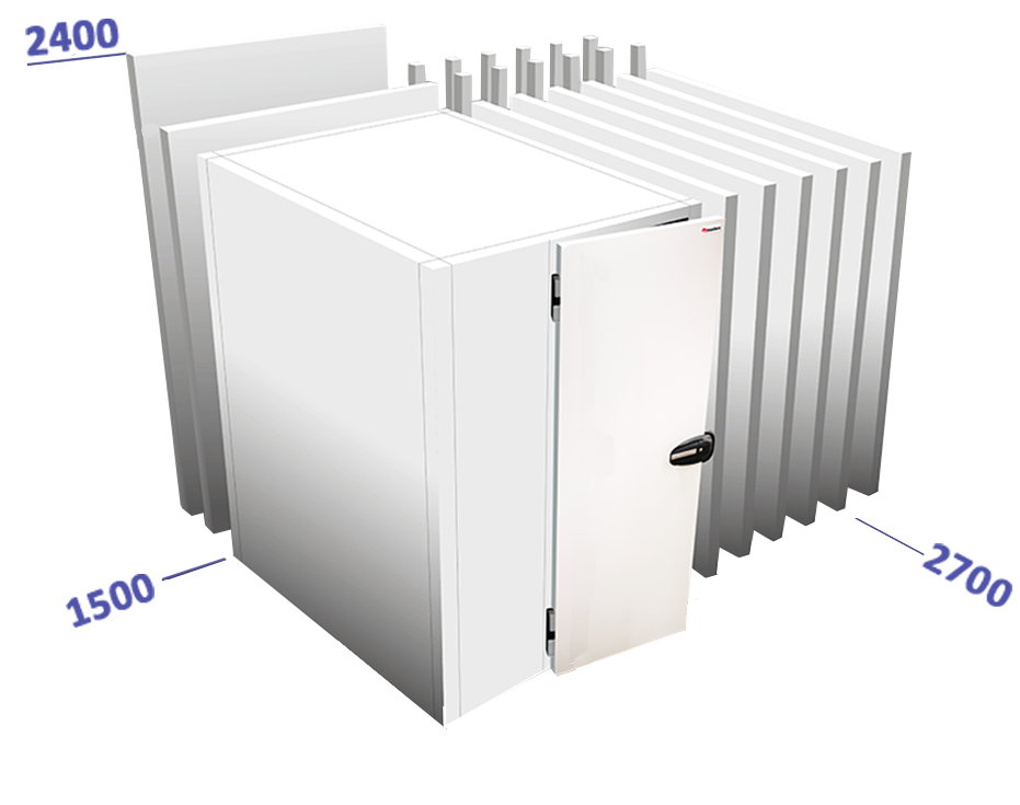 Cel met vloer binnenafmetingen: 1500 x 2700 x 2240 vriesunit in optie