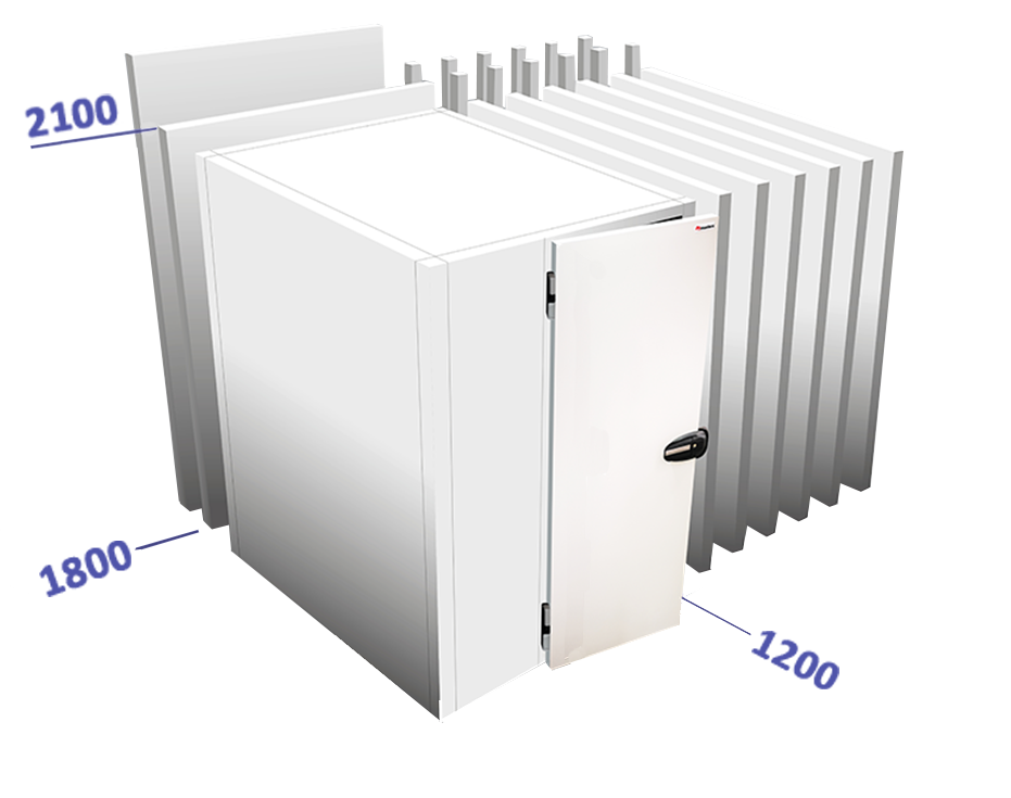 Cel met vloer binnenafmetingen: 1800 x 1200 x 1940 vriesunit in optie