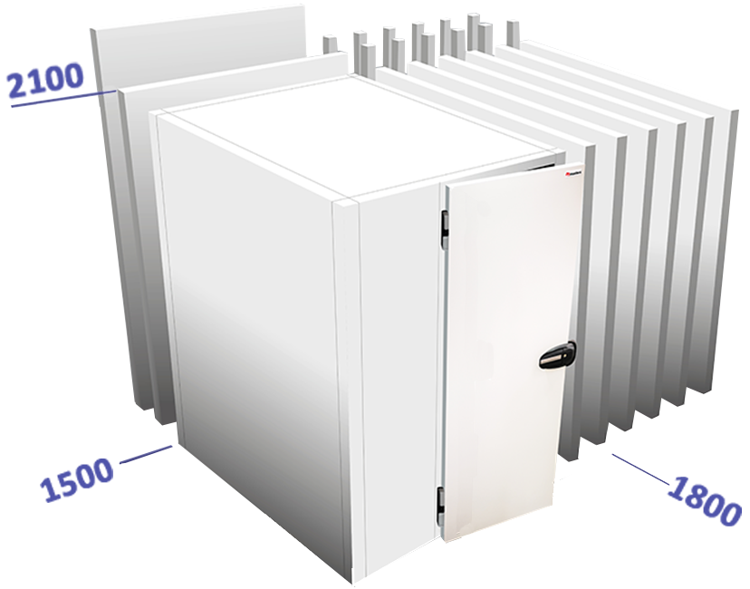 Cel met vloer binnenafmetingen: 1800 x 1500 x 1940 koelunit in optie