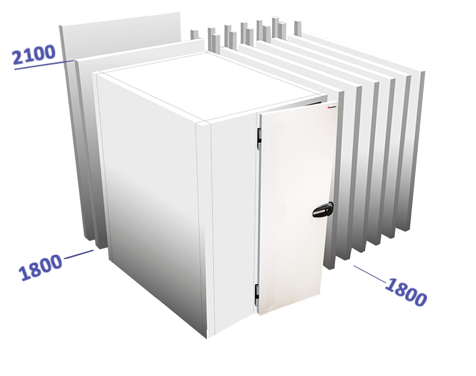 Cel met vloer binnenafmetingen: 1800 x 1800 x 1940 vriesunit in optie