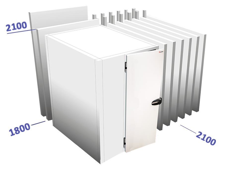 Cel met vloer binnenafmetingen: 1800 x 2100 x 1940 vriesunit in optie