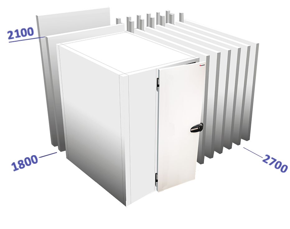 Cel met vloer binnenafmetingen: 1800 x 2700 x 1940 koelunit in optie