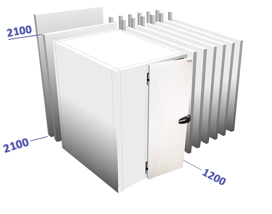 Cel met vloer binnenafmetingen: 2100 x 1200 x 1940 koelunit in optie