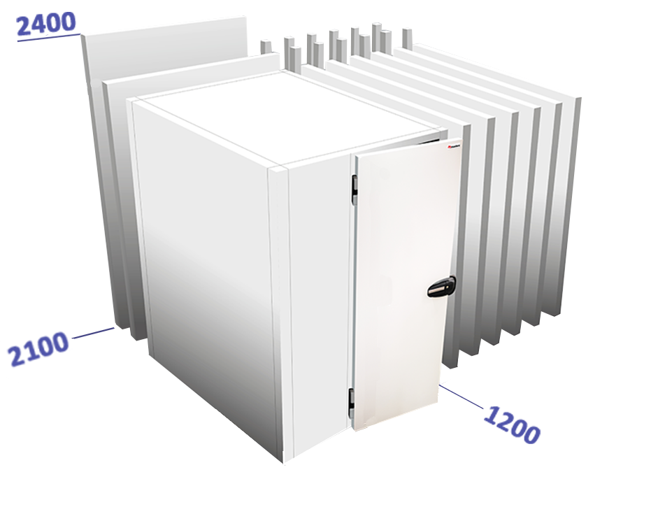 Cel met vloer binnenafmetingen: 2100 x 1200 x 2240 vriesunit in optie