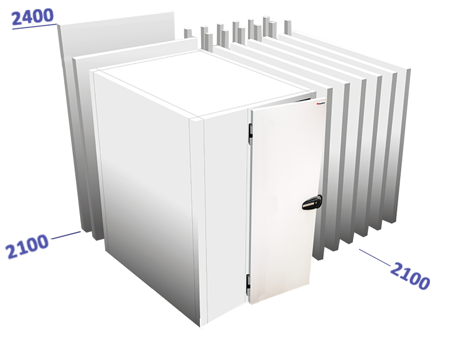 Cel met vloer binnenafmetingen: 2100 x 2100 x 2240 vriesunit in optie