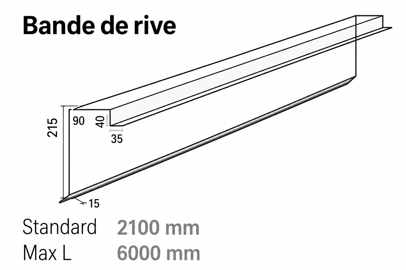 Bande de rive sur mur NCN4 - L 2100 mm RAL9010