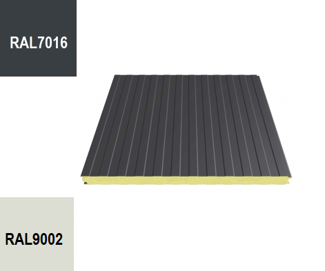 Panneaux sandwich 060 industriels, longueur 3500 mm, nervuré RAL 7016/9002