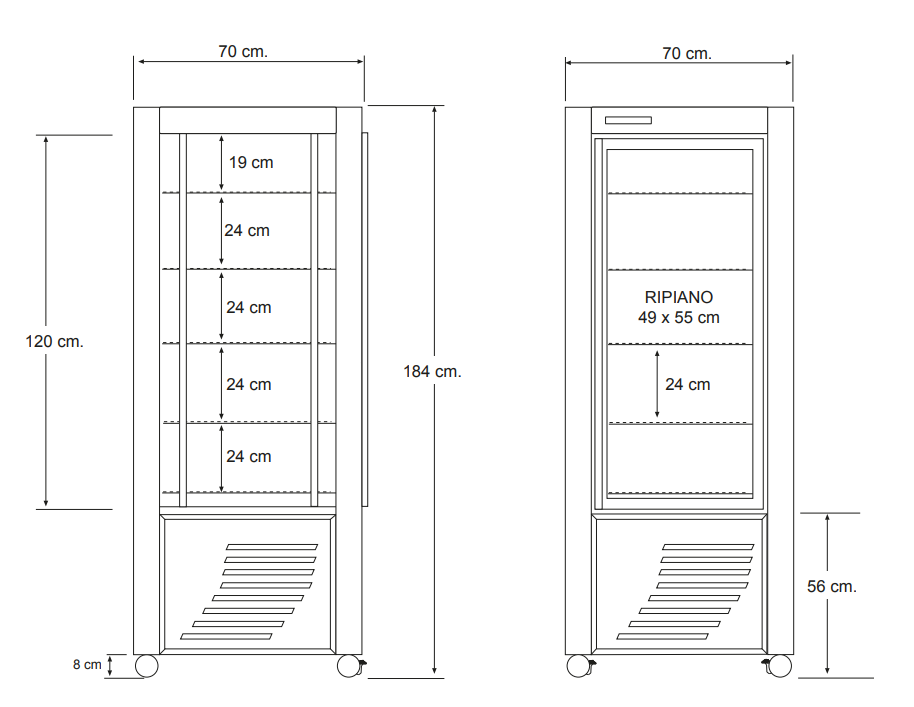Location armoire réfrigérée 4 faces vitrées ventilée 400 F BLACK (A400F/BL)