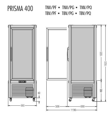 Huur frigokast met 4 zijden glas. ronddraaiende plateaus PRIS400 (APRIS400)