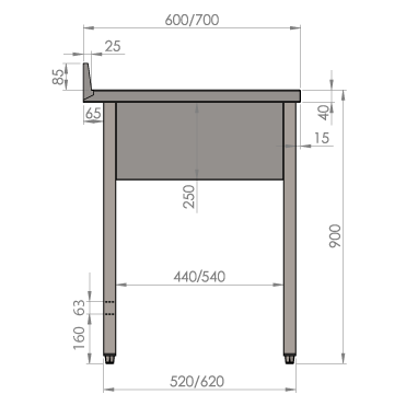 Spoeltafel 700x700 met 1 bak