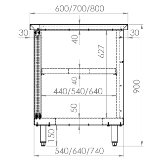 Kast inox met schuifdeuren 1000x700x880mm