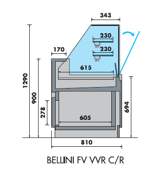 Koeltoonbank BELLINI 1250 met gekoelde reserve