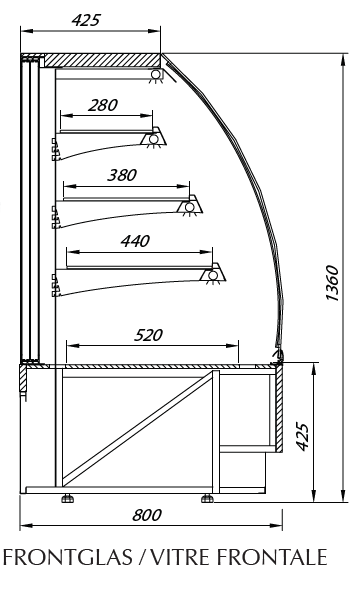 Vitrine VIENNA120 HOT vitre frontal et portes coulissantes