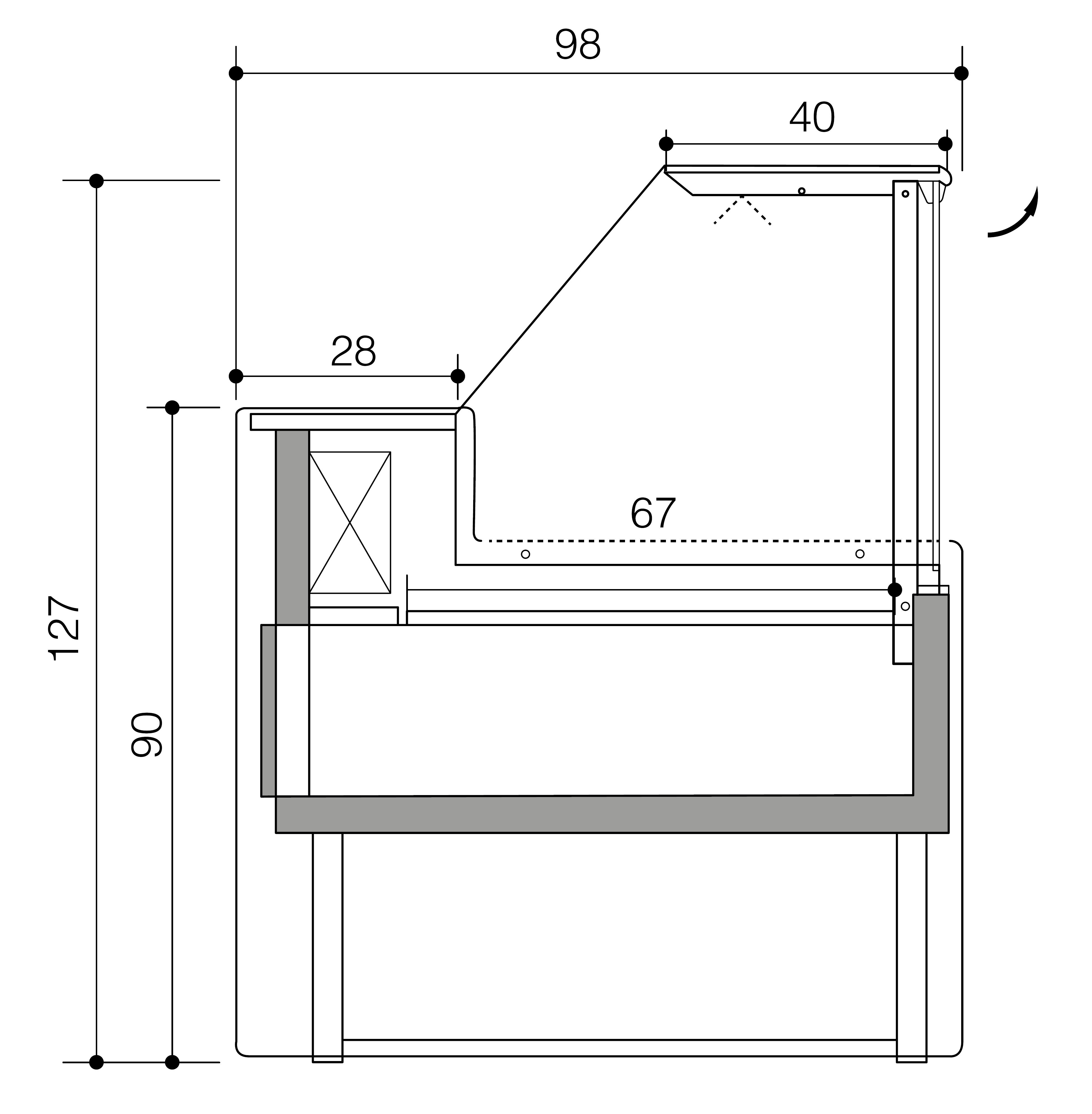 Bakkerij toonbank MESETAS 1500 statisch (D1)