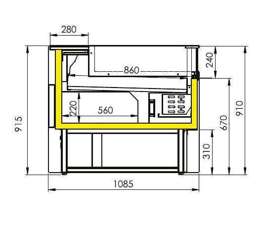 Koeltoonbank PORTHOS 1500 geventileerd self-service met reserve  (PF2)