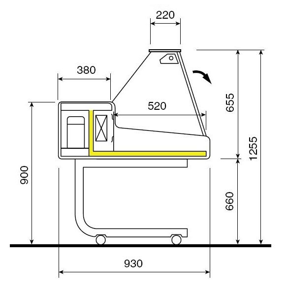 Koeltoonbank VR1500 met recht frontglas op wieltjes (B7)